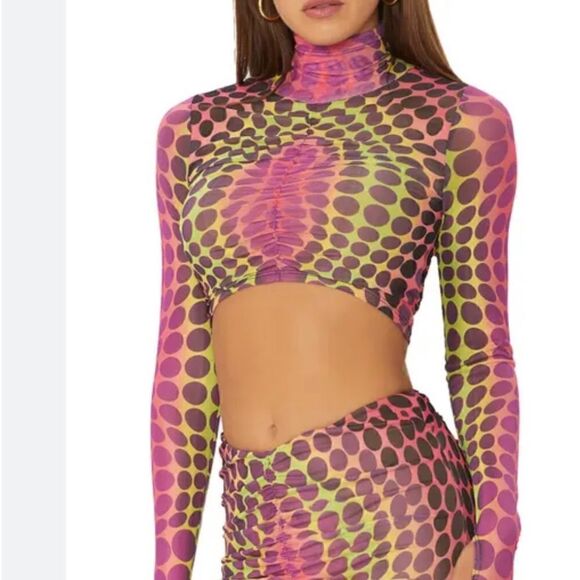 AFRM multi colored long sleeve ruched crop top EUC size medium - Picture 1 of 12